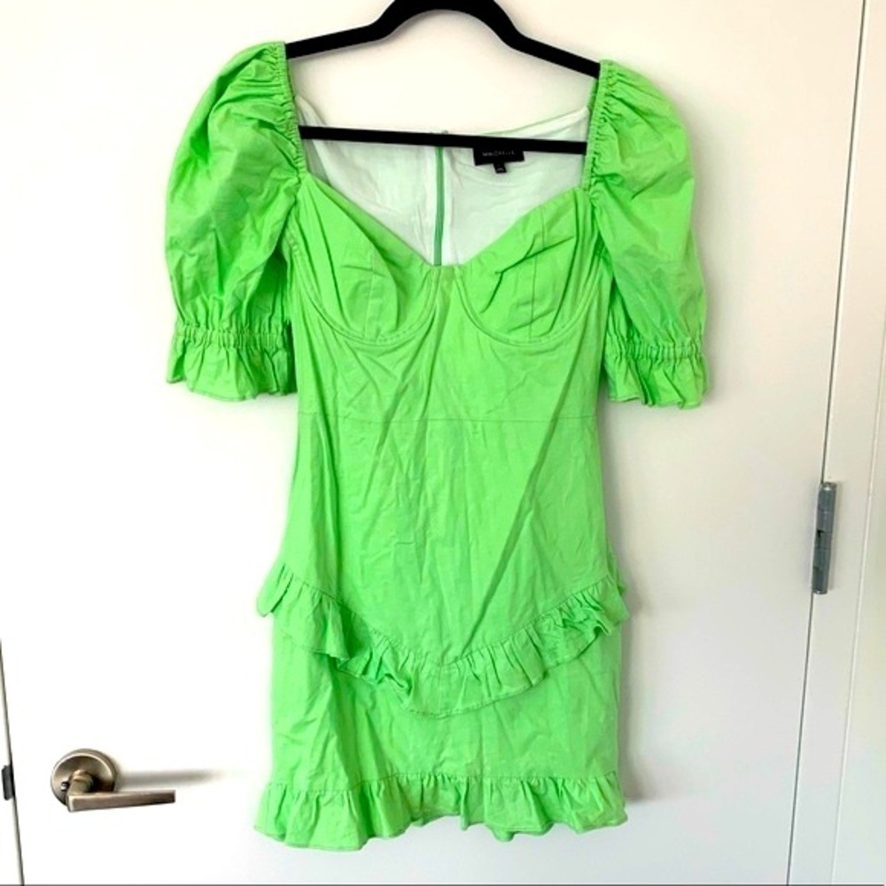 Majorelle neon green mini puff dress NWOT